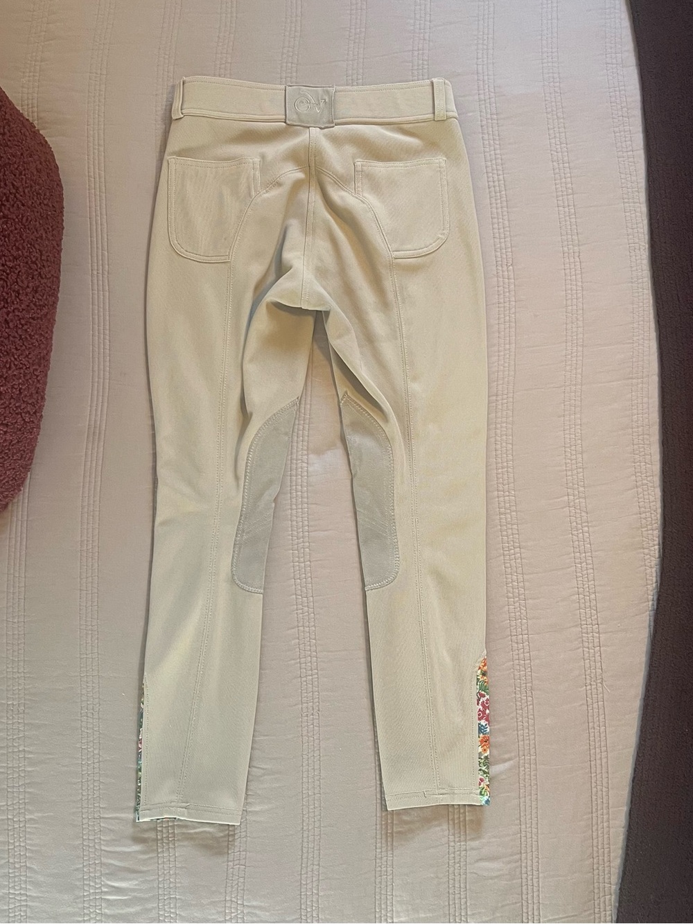 Ovation Equestrian Cream Women's Riding Tights Breeches Floral Ankle Panels - Picture 4 of 11